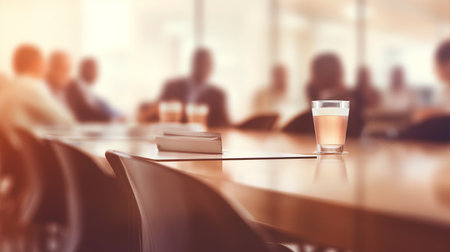 business people meeting at table. Abstract blurred office interior space background.beige, brown and orange colors. Business conceptの素材