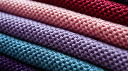 a macro close-up image of a knitted pattern texture, different colors and hues, filling the frame. Idea for a sweater or a scarfの素材
