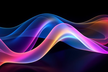 Abstract fluid 3d render holographic iridescent neon curved wave in motion background. Gradient design element for banners, backgrounds, wallpapers and coversの素材