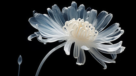 an x-ray art image of transparent chrysanthemums on black background. Beautiful blooming flowers. Illustration for cover, card, postcard, interior design, packaging, invitations or printの素材