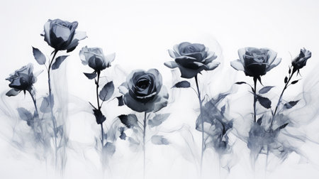 an x-ray art image of transparent roses on white background. Beautiful blooming flowers. Illustration for cover, card, postcard, interior design, packaging, invitations or printの素材