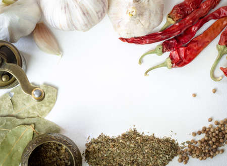aromatic spices on a white background.Top view.Fat lay.の写真素材
