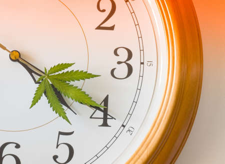 4:20. The concept of the Cannabis subculture. Four-twenty culture. Watch with a cannabis leaf.の写真素材