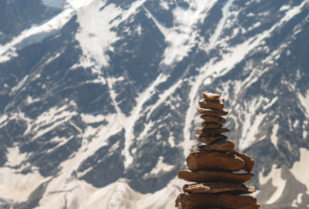 Balance of stones. Balancing stones on the top of boulder. Balance of stones on the mountains...