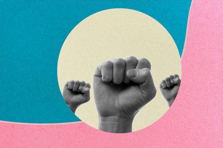 Fist of a woman's hand. modern art collage. Fight for human rights. Fight for women's rights.の写真素材