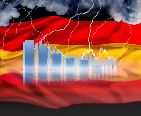 Crisis in Germany. Infographics on the background of the flag of Germany. Stock market falling concept.の写真素材