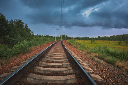 Railroad passes the Sestroretskoye swamp autumn before a thunderstorm.の写真素材