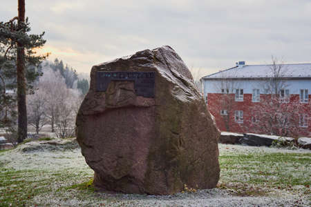 Monument near the church in Finnish Kerava town to the veterans of the 1939-1945 War.の写真素材