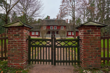 Finland, Helsinki - November 13, 2021. Seurasaari Island in Finnish Helsinki: autumn, manor house.のeditorial素材