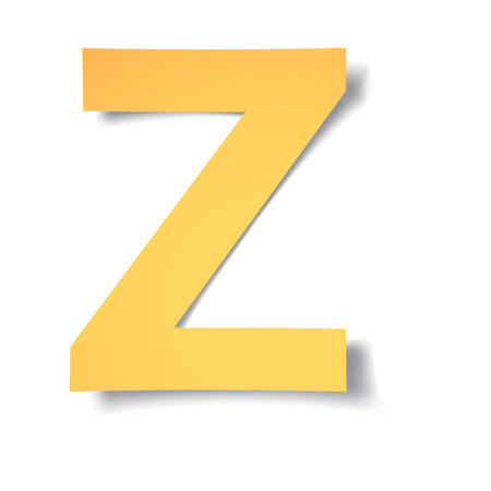 yellow-gold letter Z carved from paper with soft shadow.Vector illustrationのイラスト素材