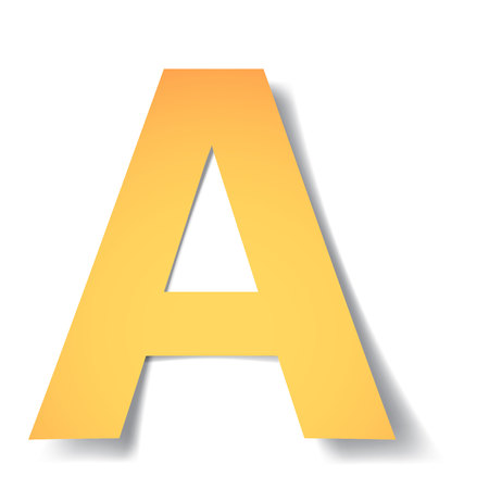 yellow-gold letter A carved from paper with soft shadow.Vector illustrationのイラスト素材