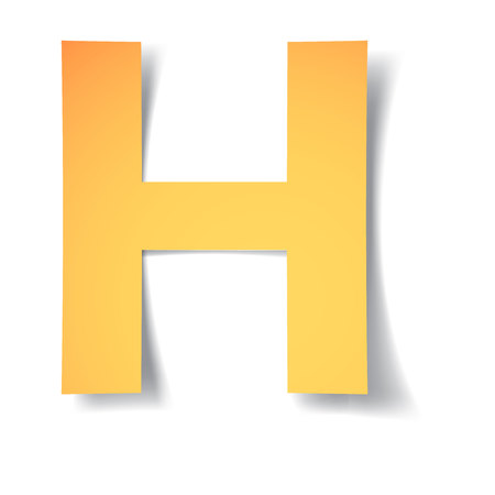 yellow-gold letter H carved from paper with soft shadow.Vector illustrationのイラスト素材