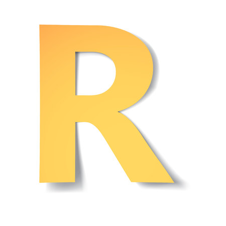yellow-gold letter R carved from paper with soft shadow.Vector illustrationのイラスト素材