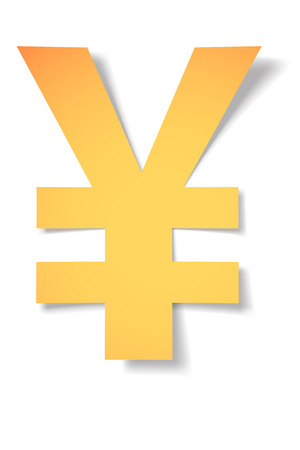 gold yen mark carved from paper with soft shadow.Vector origamiのイラスト素材