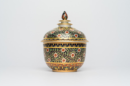 Chinese traditional ceramic vessels pot with Flowers ornament, Isolated.の写真素材