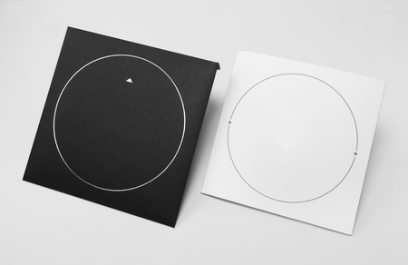 Envelope and Greeting Card Mockup, Black and white design paper, isolated backgroundの写真素材