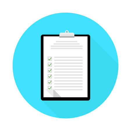 Clipboard with done work checklist all done chekcklist icon blue background with shadow flat vector design EPS 10のイラスト素材
