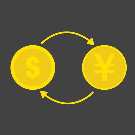 Exchange money golden coins dollar uang transfer finance credit currency conversion. Flat EPS 10のイラスト素材