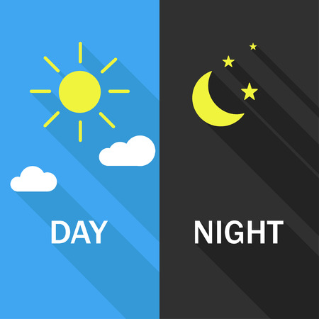 Day and night Sun with clouds and moon with stars lettering with shadowsのイラスト素材
