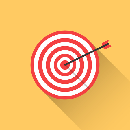Target hanging on wall arrow hitting target bussiness solution perfect hit. Flat design EPS 10.のイラスト素材