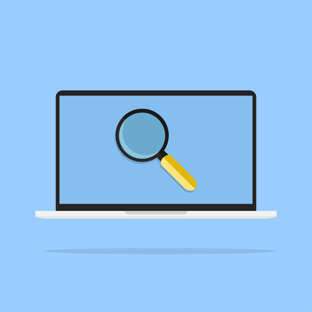 Laptop with magnifying glass screen of laptop optimization Search in internetのイラスト素材