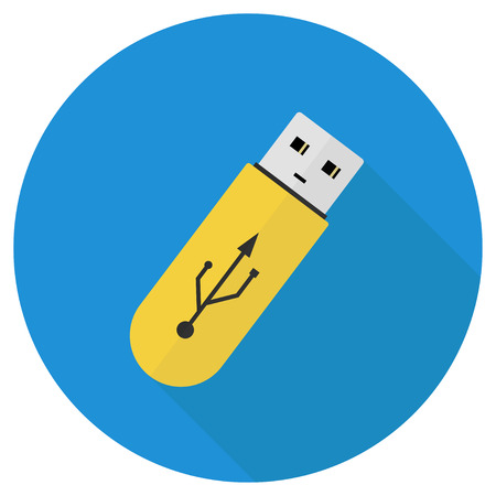 USB device yellow color on blue background with a shadow future technology simple flat design. EPS10のイラスト素材