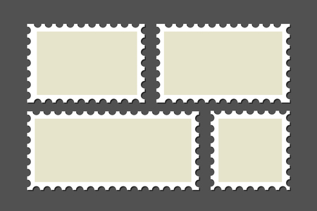Set of blank postage stamps isolated on grey background. Mail stamps in different sizes in flat style.のイラスト素材