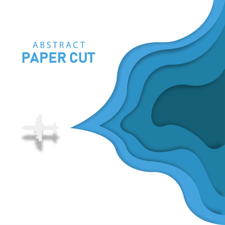 Paper cut plane. Travel abctract background. Tourism offer. Airplane flying. EPS 10のイラスト素材