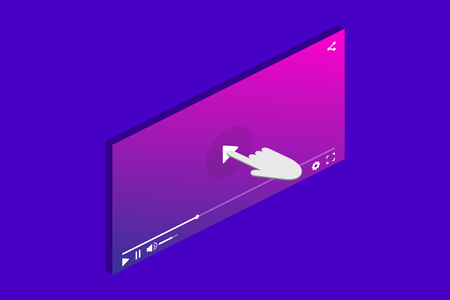 Video player with pointer in isometric design on blue background. Media application. EPS 10のイラスト素材