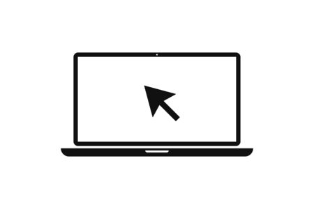 Laptop with pointer or cursor icon isolated. Notebook screen template. Display with clicking mouse.のイラスト素材