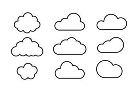 Set of flat stroke clouds. Weather isolated symbols. Collection summer clouds in trendy flat design.のイラスト素材