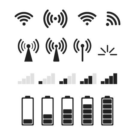 Set of signal vector icons isolated. Vector level of battery or charging isolated signs.のイラスト素材