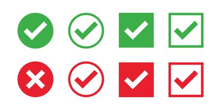 Checkmark cross on white background. Isolated vector sign symbol. Checkmark icon set. Checkmark right symbol tick sign. Flat vector icon.のイラスト素材