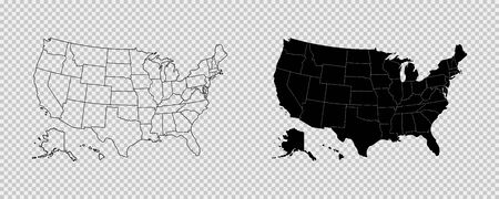 United states map. High detailed USA map. Linear icon. Transparent background. Vector isolated elements.のイラスト素材