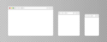 Browser window isolated vector web elements transparent background. Design template with browser...