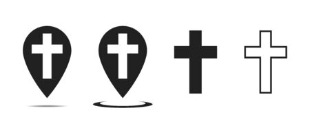 Christian cross vector sign. Pointer with cross inside. Church place. Vector collection. Isolated vector sign symbol. Design vector christian cross icon symbol.のイラスト素材