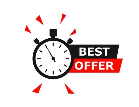 Best Offer banner with timer or countdown. Isolated vector illustration. Sale promotion banner. Web banner. Time concept. Day go sale price offer promo deal timer.のイラスト素材