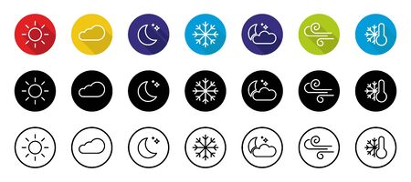 Weather color icons set isolated on white background. Weather storm illustration sun rain symbol weather storm icon. Weather collection vector icons. EPS 10のイラスト素材