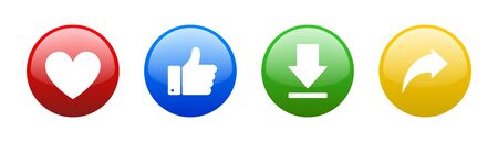 Social media colored button collection. Isolated vector illustration. Networking circle buttons.