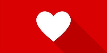 Vector heart in flat design with shadow on red background. Valentine love red background. Valentine gift.のイラスト素材