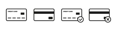 Credit card vector isolated icons. Bank card black outlines icons. Mobile payment. Payment transfer transaction.のイラスト素材
