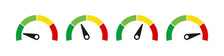 Speedometer or customer indicators of satisfaction. Vector isolated illustration. Rating...