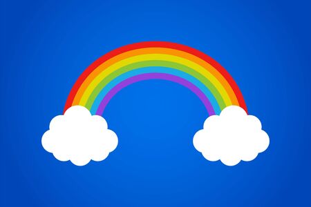 Rainbow with clouds on blue gradient background. Vector isolated illustration. Abstract shape. Rainbow vector icon. Vintage decorative element.のイラスト素材
