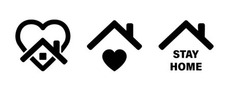 Stay home vector icons isolated on white background. Social media sign. Stay home heart home sticker symbol vector.のイラスト素材