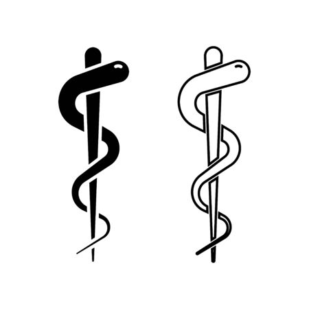 Emergency medicine snake. Vector isolated icons. First aid sign symbol. Health care medicine snake sign.のイラスト素材