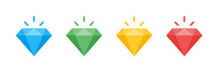 Diamond vector isolated collection. Vector gem jewel symbol signs. Cartoon diamonds icon colored collection in trendy flat design.のイラスト素材