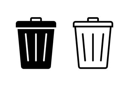 Trash bin. Vector isolated icons. Black vector trash dustbin sign icon isolated elements.のイラスト素材