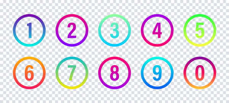 Colorful numbers. Vector isolated illustration. Round number gradient icons. Vector trendy gradient...
