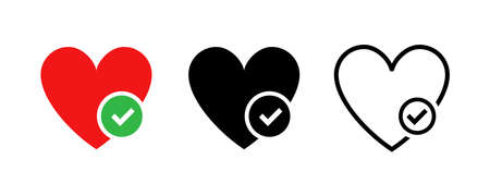 Heart with check mark. Vector isolated signs. Healthcare vector elements. Set of heart stickers or signs with checkmark. EPS 10のイラスト素材