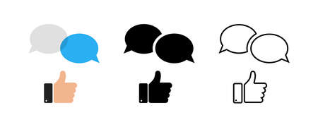 Thumb up with positive spech bubble cutomer feedback. Vector thumb up. Speech bubble design. Customer feedback concept. EPS 10のイラスト素材
